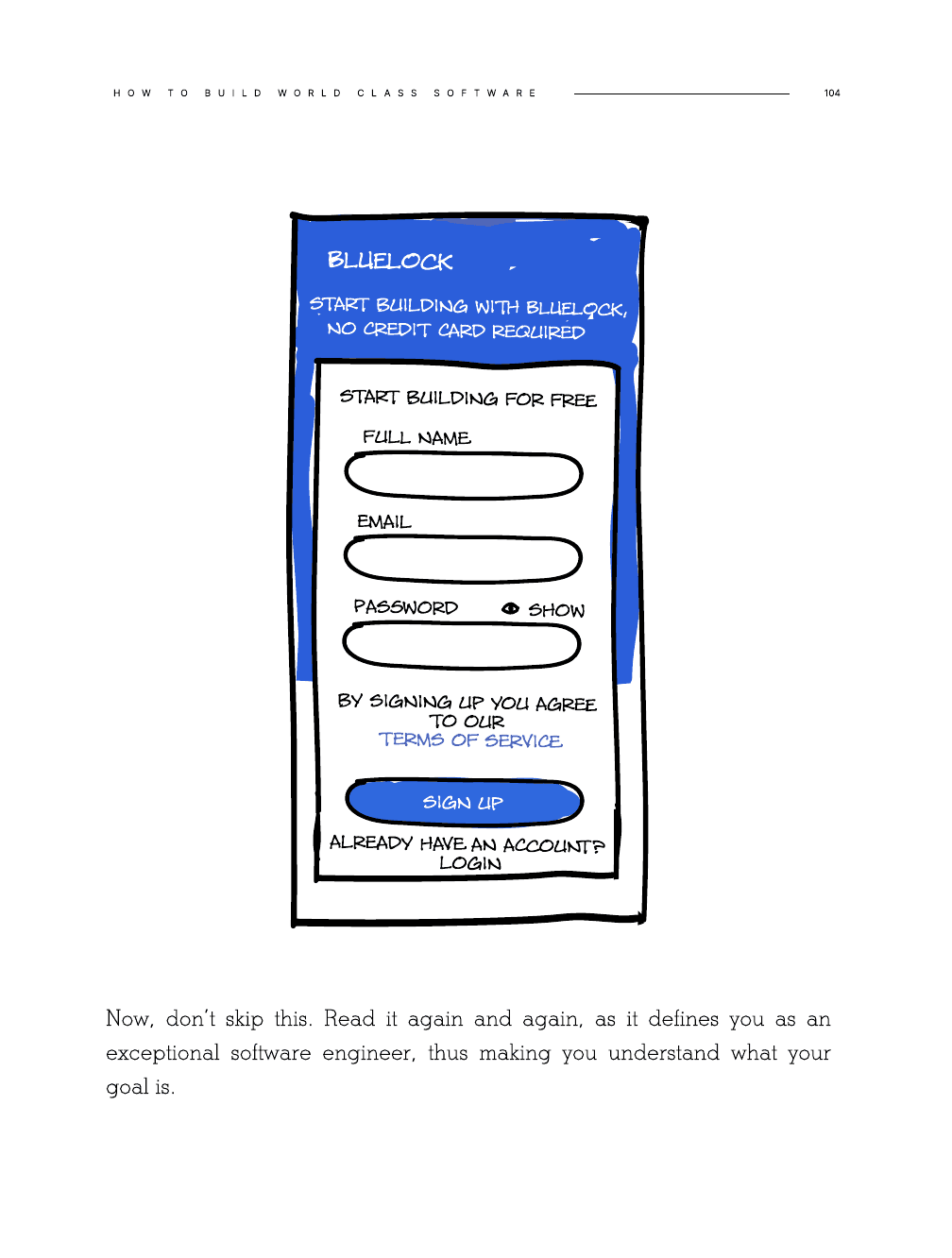 Blue hand-drawn interface showing a bug report with fields for the title, email, and problem.