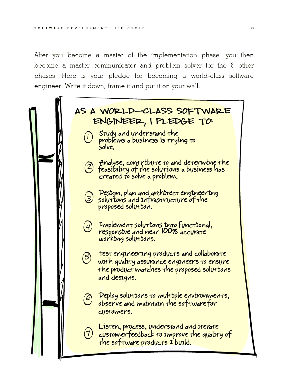 Illustrated checklist describing the qualities of a world-class software engineer.